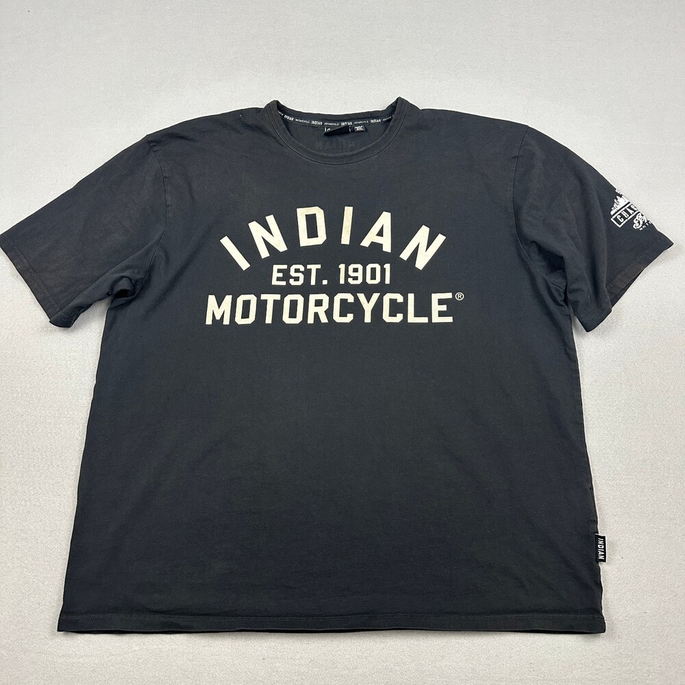 Indian Motorcycle Shirt Men 2XL Black Graphic Crewneck Short Sleeve Tee XXL